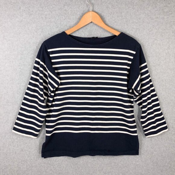 J Crew Cotton Striped 3/4 Tee Shirt Navy Blue Size Medium - Picture 2 of 4